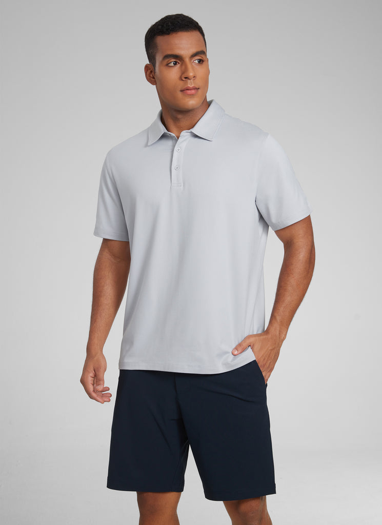 CRZ YOGA Men's Cloud Jersey Moisture Wicking Polo Golf Short Sleeve Platinum Grey
