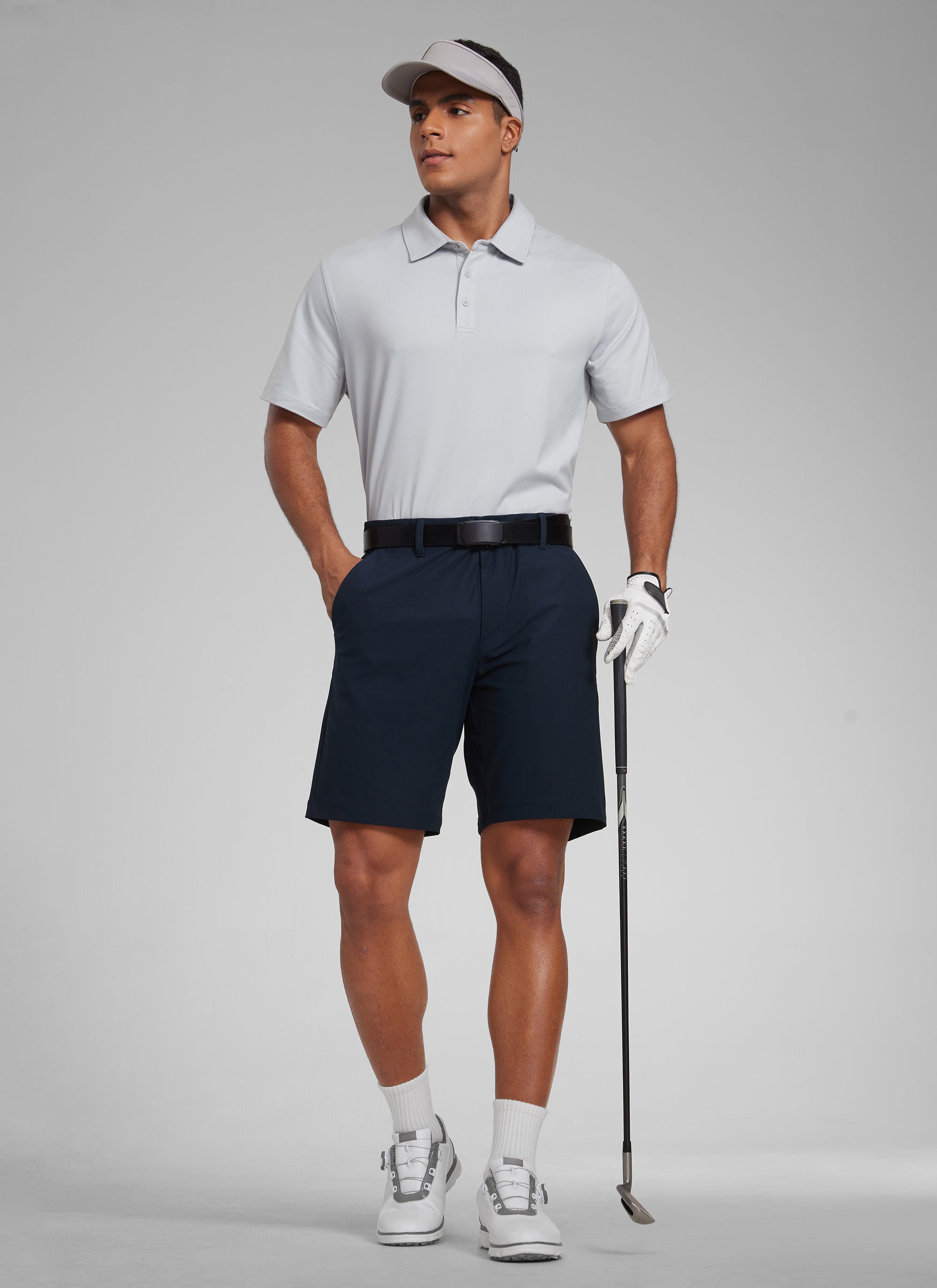 CRZ YOGA Men's Cloud Jersey Moisture Wicking Polo Golf Short Sleeve Platinum Grey