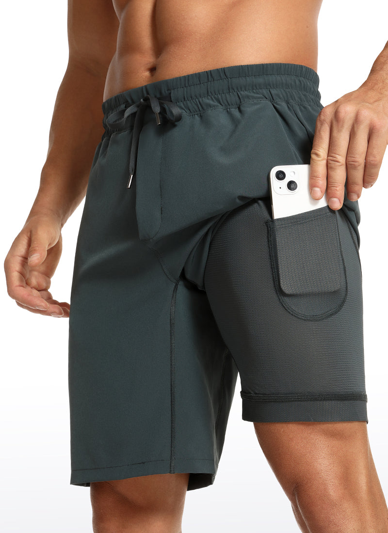 CRZ YOGA Men's Train Run Classic Fit Feathery-Fit Lined Shorts 9'' Melanite