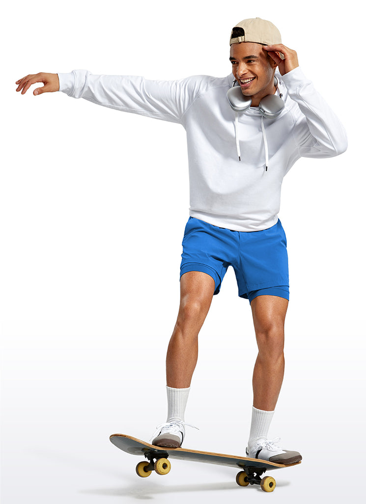 CRZ YOGA Men's Train Relaxed Fit Feathery-Fit 2 in 1 Shorts 5'' with Long Liner Sparkle Blue