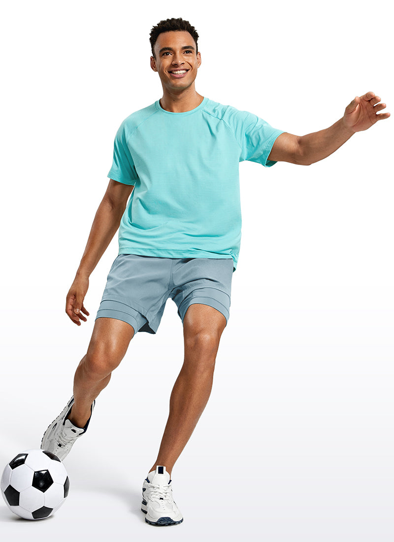 CRZ YOGA Men's Train Relaxed Fit Feathery-Fit 2 in 1 Shorts 5'' with Long Liner Light grayish blue