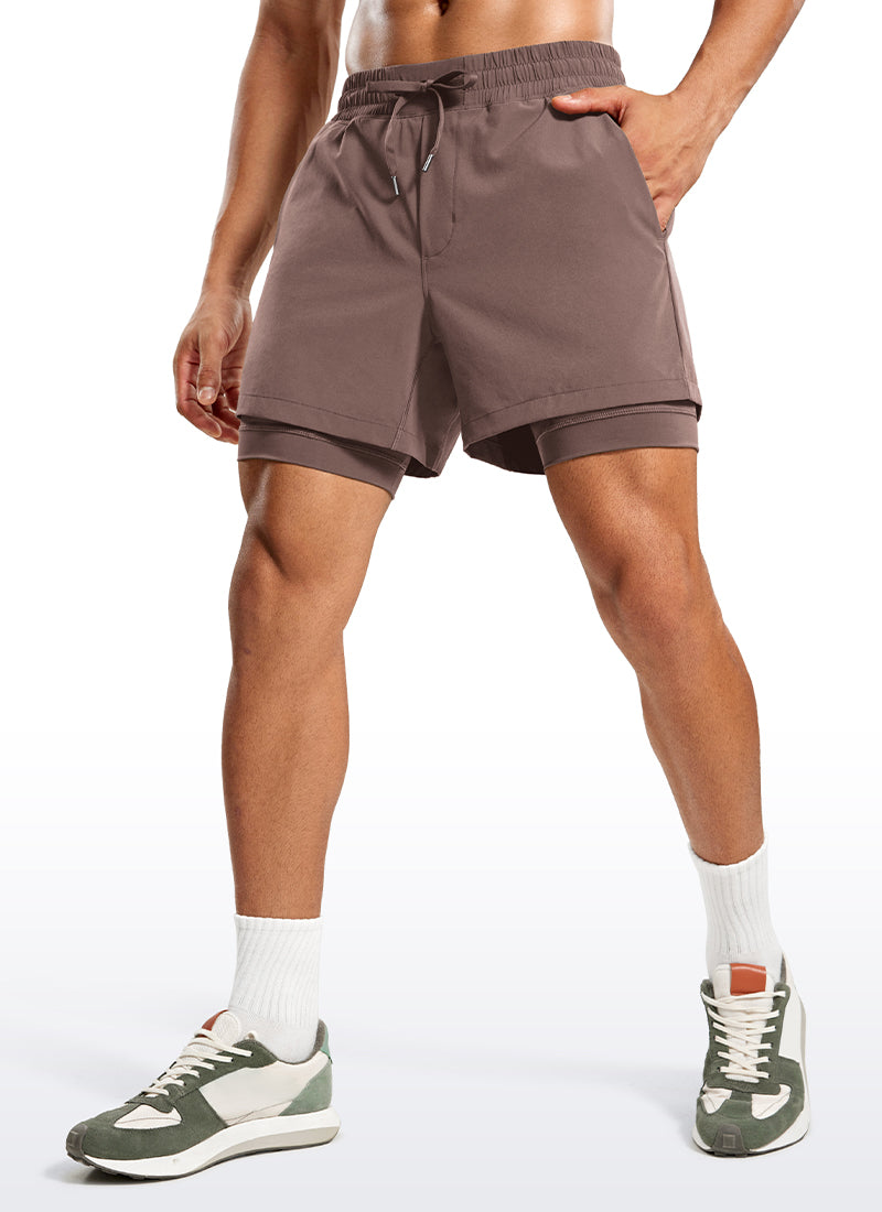CRZ YOGA Men's Train Relaxed Fit Feathery-Fit 2 in 1 Shorts 5'' with Long Liner Light grayish blue