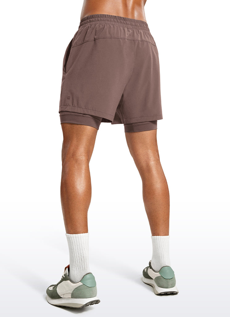 CRZ YOGA Men's Train Relaxed Fit Feathery-Fit 2 in 1 Shorts 5'' with Long Liner Brown Rock