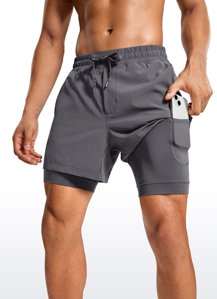 CRZ YOGA Men's Train Relaxed Fit Feathery-Fit 2 in 1 Shorts 5'' with Long Liner Dark Carbon