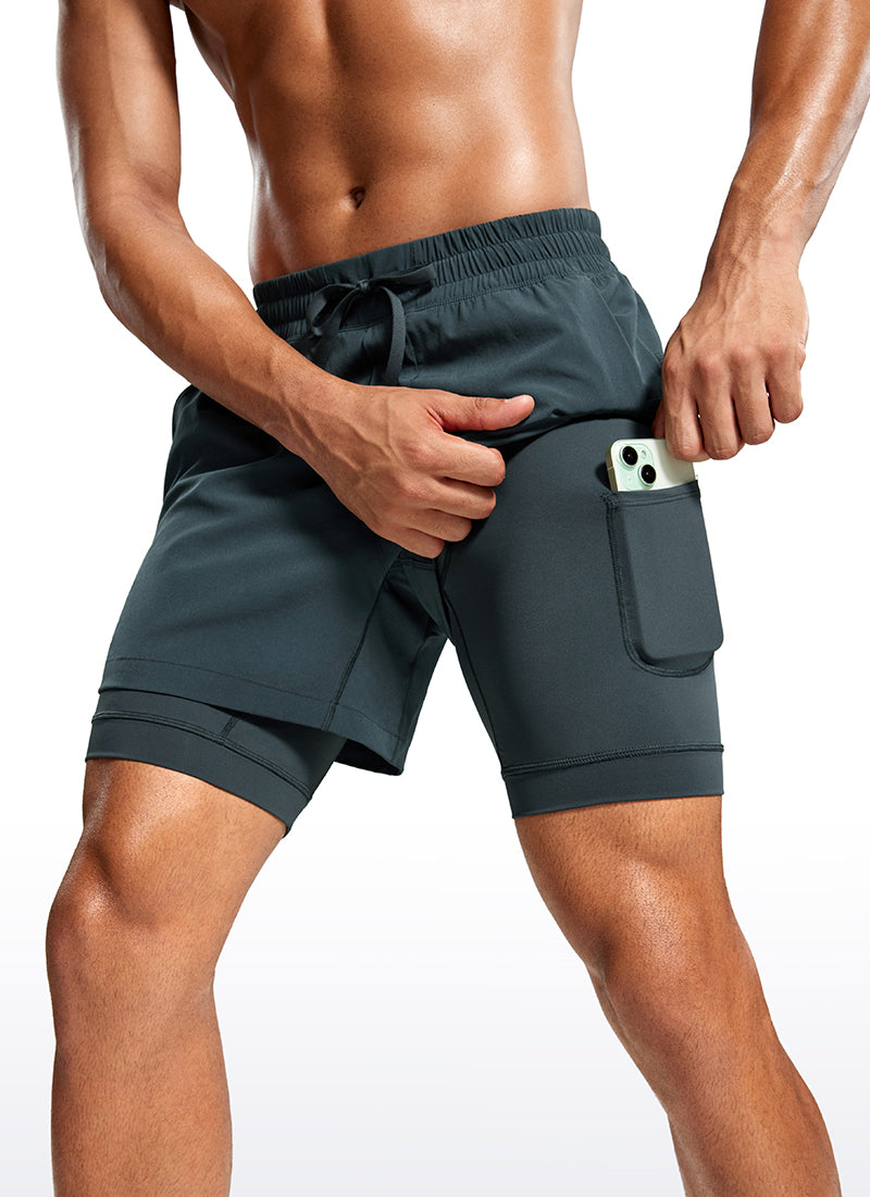 CRZ YOGA Men's Train Relaxed Fit Feathery-Fit 2 in 1 Shorts 5'' with Long Liner Melanite