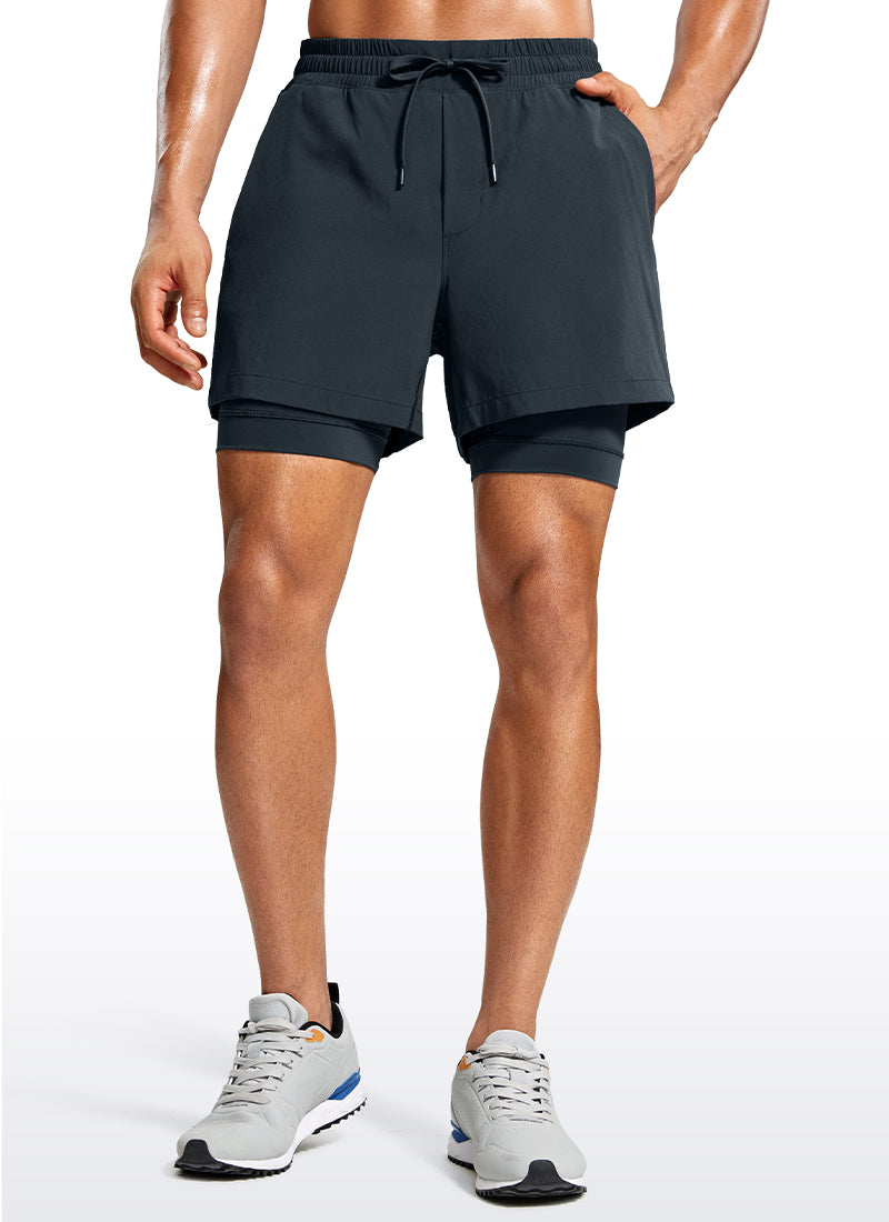 CRZ YOGA Men's Train Relaxed Fit Feathery-Fit 2 in 1 Shorts 5'' with Long Liner Melanite
