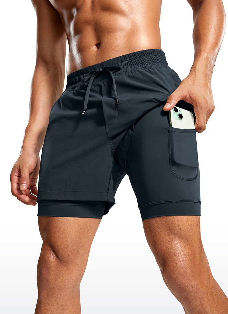 CRZ YOGA Men's Train Relaxed Fit Feathery-Fit 2 in 1 Shorts 5'' with Long Liner True Navy