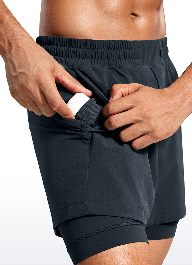 CRZ YOGA Men's Train Relaxed Fit Feathery-Fit 2 in 1 Shorts 5'' with Long Liner True Navy
