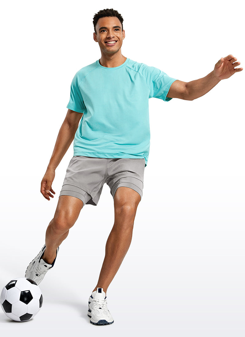 CRZ YOGA Men's Train Relaxed Fit Feathery-Fit 2 in 1 Shorts 5'' with Long Liner Dark Chrome