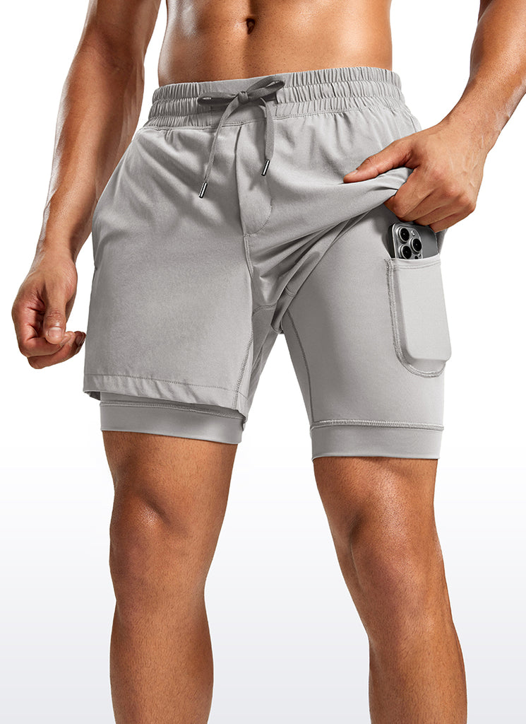 CRZ YOGA Men's Train Relaxed Fit Feathery-Fit 2 in 1 Shorts 5'' with Long Liner Dark Chrome