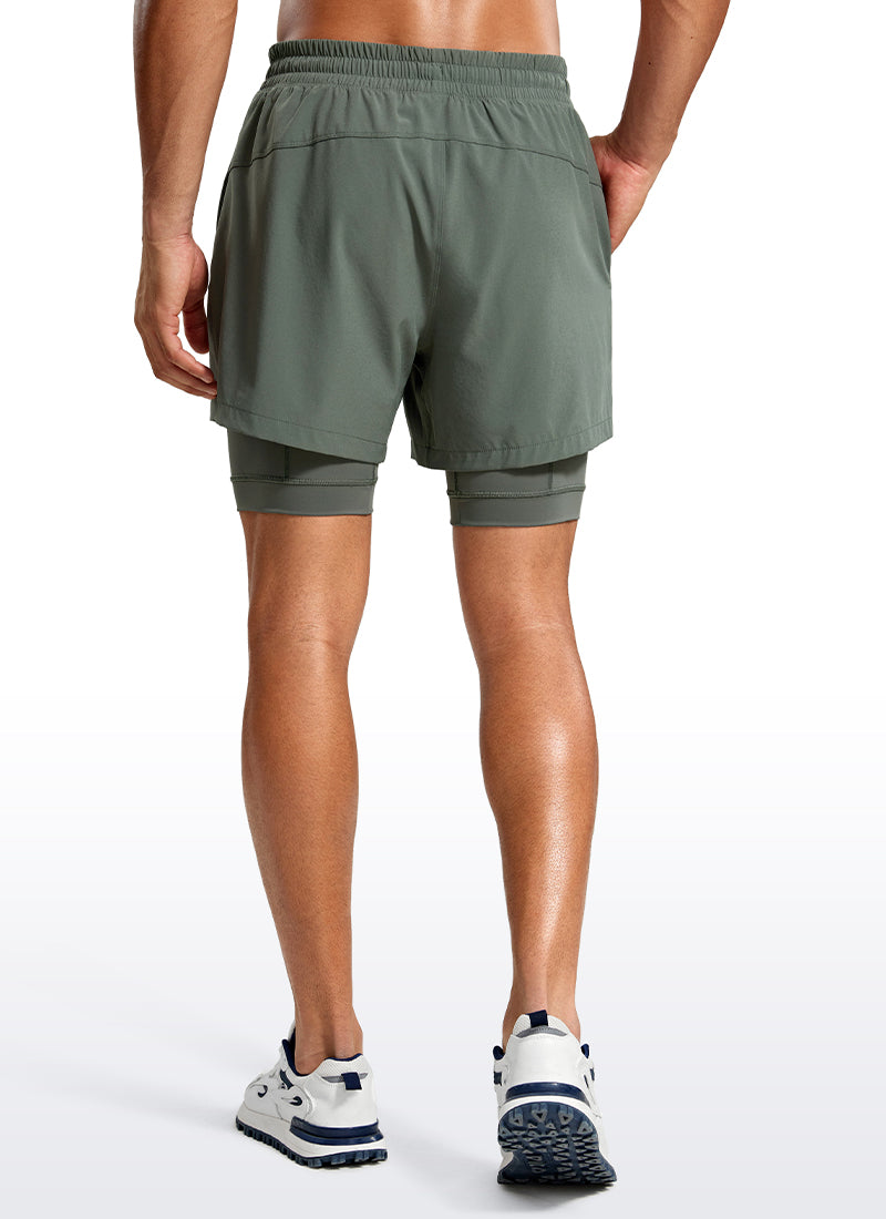 CRZ YOGA Men's Train Relaxed Fit Feathery-Fit 2 in 1 Shorts 5'' with Long Liner Grey Sage
