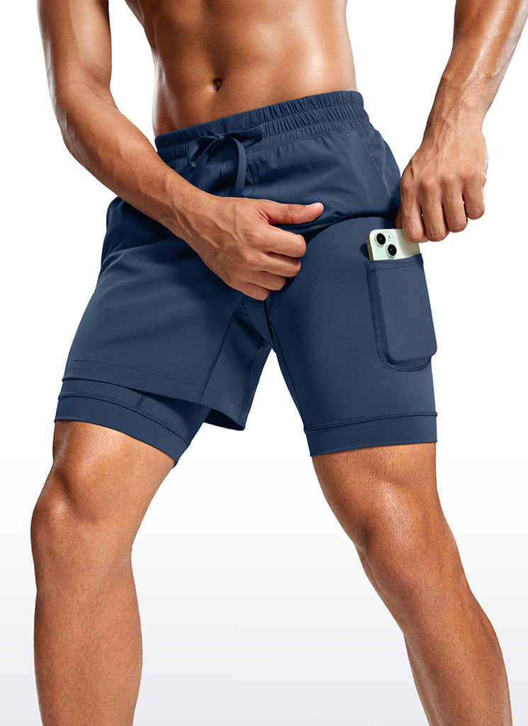 CRZ YOGA Men's Train Relaxed Fit Feathery-Fit 2 in 1 Shorts 5'' with Long Liner Electric Blue