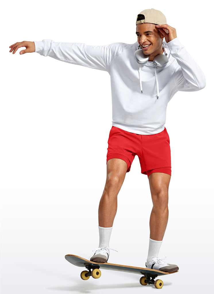 CRZ YOGA Men's Train Relaxed Fit Feathery-Fit 2 in 1 Shorts 5'' with Long Liner Deep Red