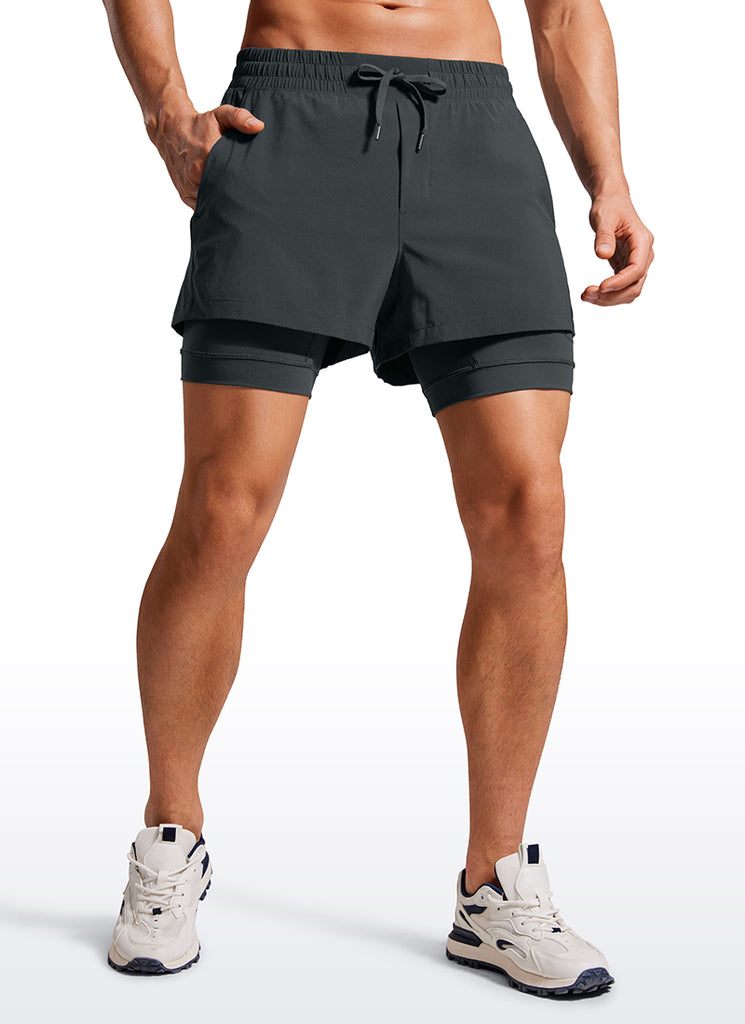 CRZ YOGA Men's Train Feathery-Fit 2 in 1 Shorts 3.5'' with pockets Black