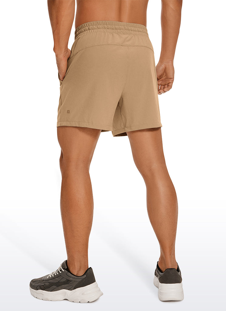 CRZ YOGA Men's Running Feathery-Fit Workout Linerless Shorts 5'' Khaki Sand