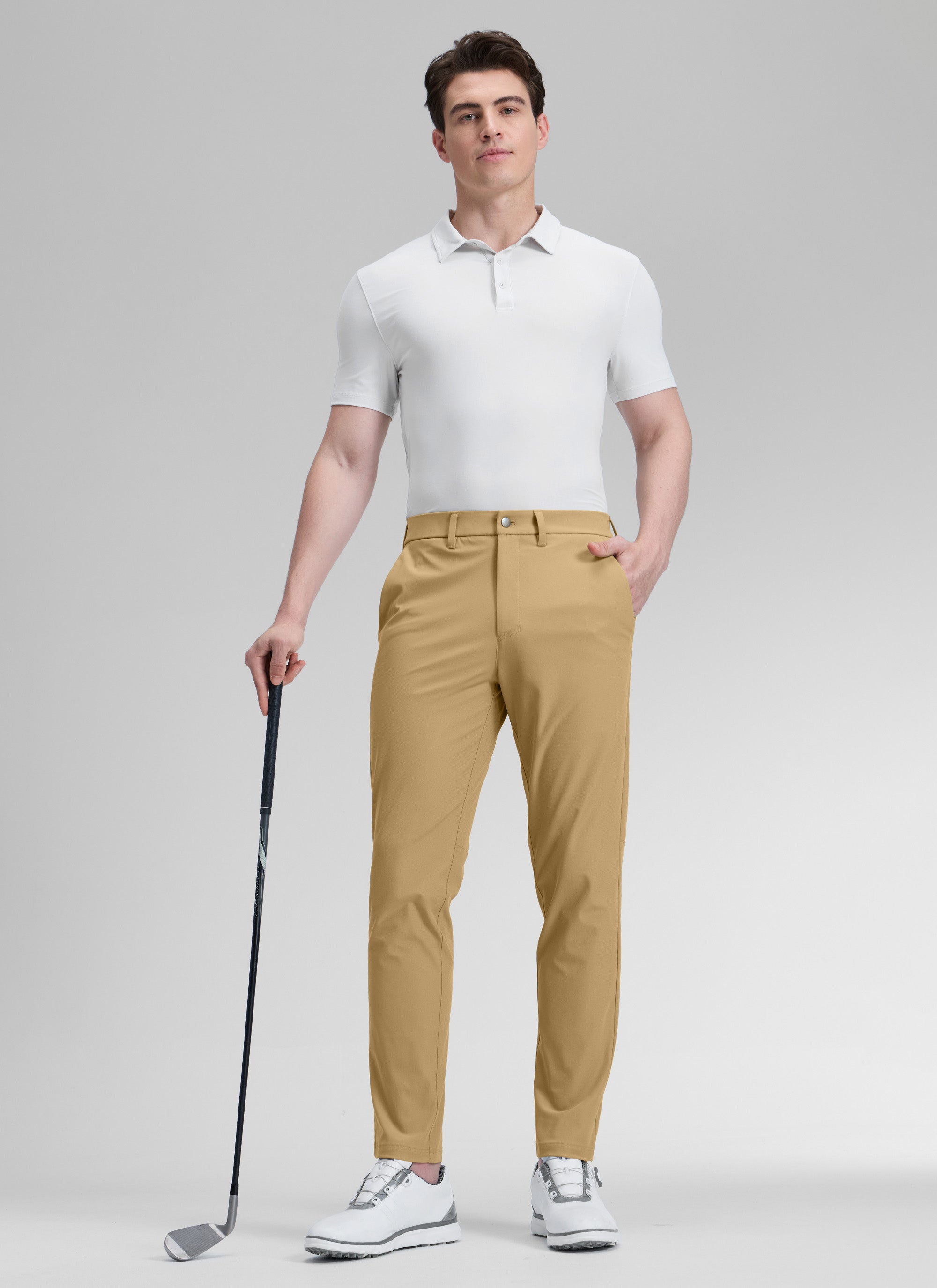 CRZ YOGA Mens Work Classic Fit All-Day Comfort Golf Pants Pockets 30'' Khaki Sand