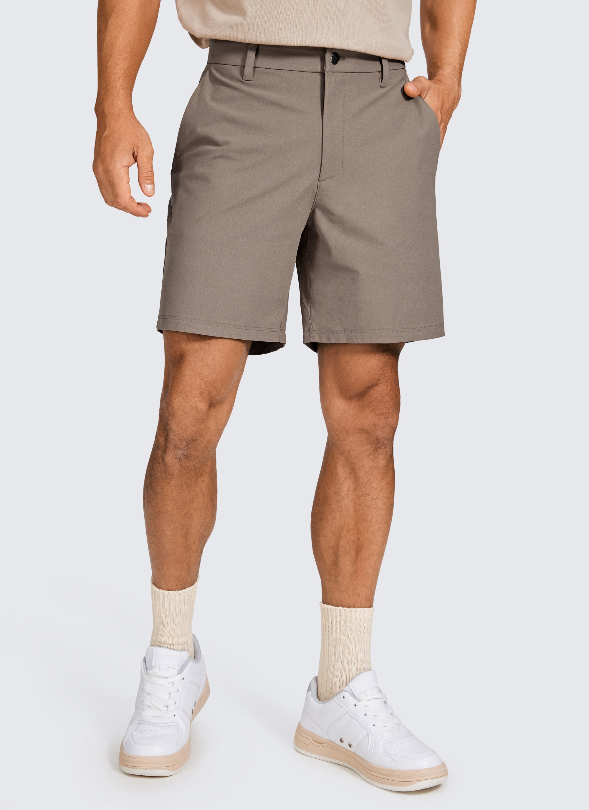 CRZ YOGA Men's Work Classic Fit All-Day Comfort Golf Shorts Pocket 7'' Nomad Grey