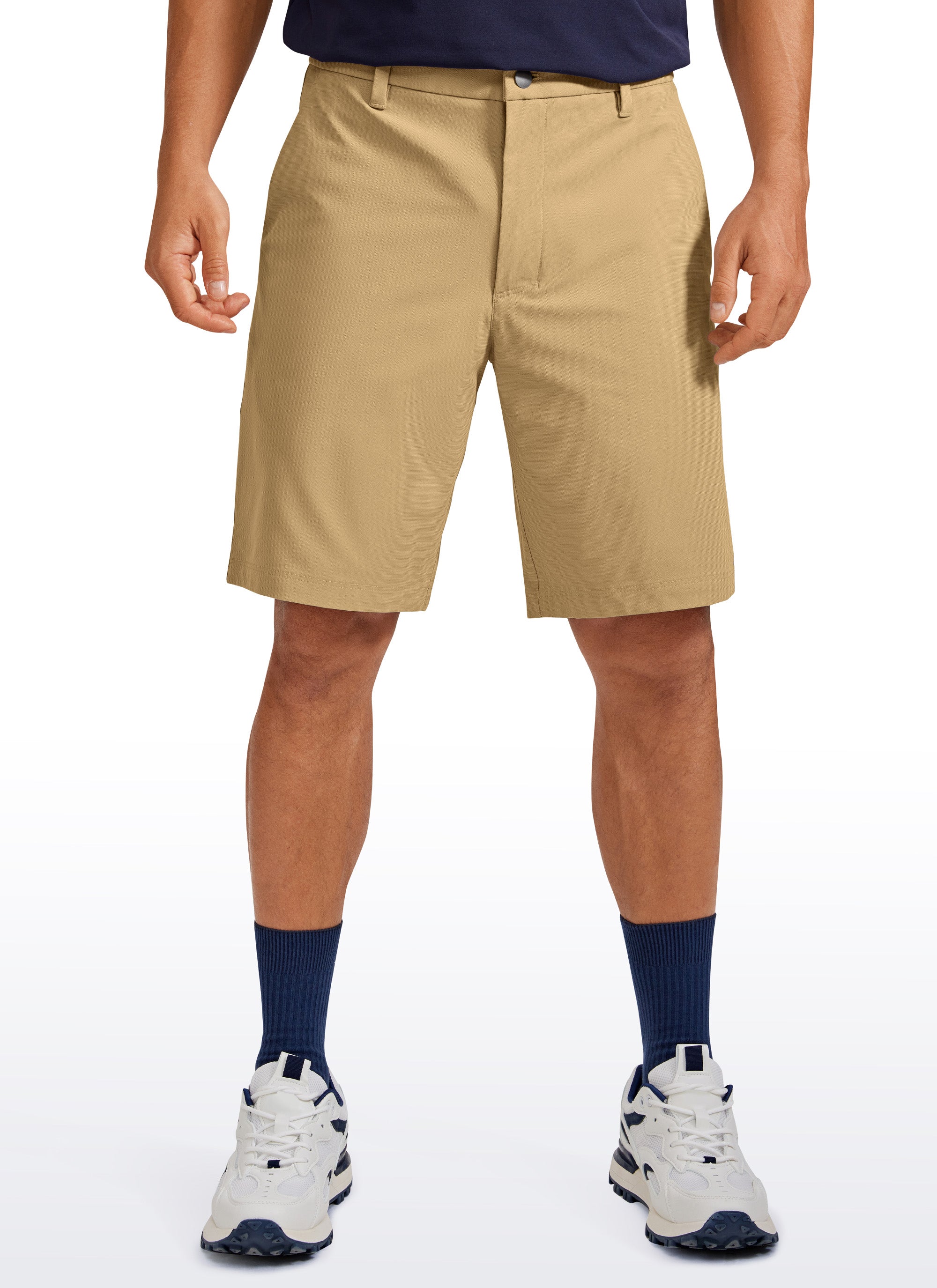 CRZ YOGA Men's Work Classic Fit All-Day Comfort Golf Shorts Pocket 9'' Khaki Sand