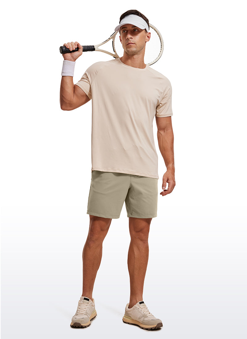 CRZ YOGA Men's Train Relaxed Fit On the Travel Linerless Shorts 7'' Dark Brown