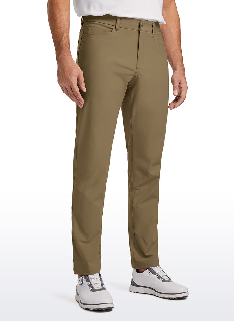 CRZ YOGA Mens Work Slim Fit All-Day Comfort Golf Pants 5 Pockets 34'' Khaki Sand