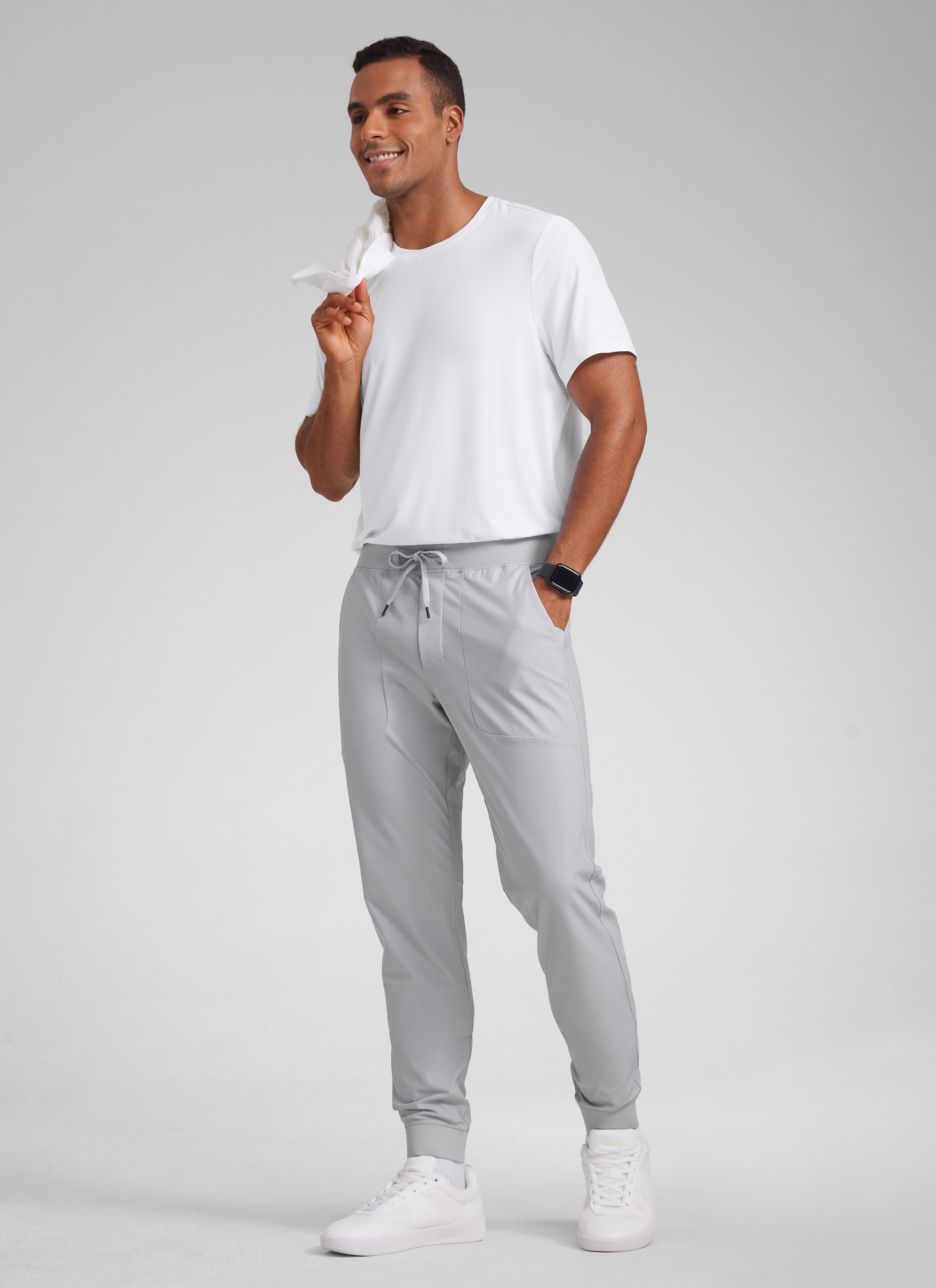 CRZ YOGA Men All Day Comfy Slim-Fit Golf Joggers 32'' with Pockets Platinum Grey