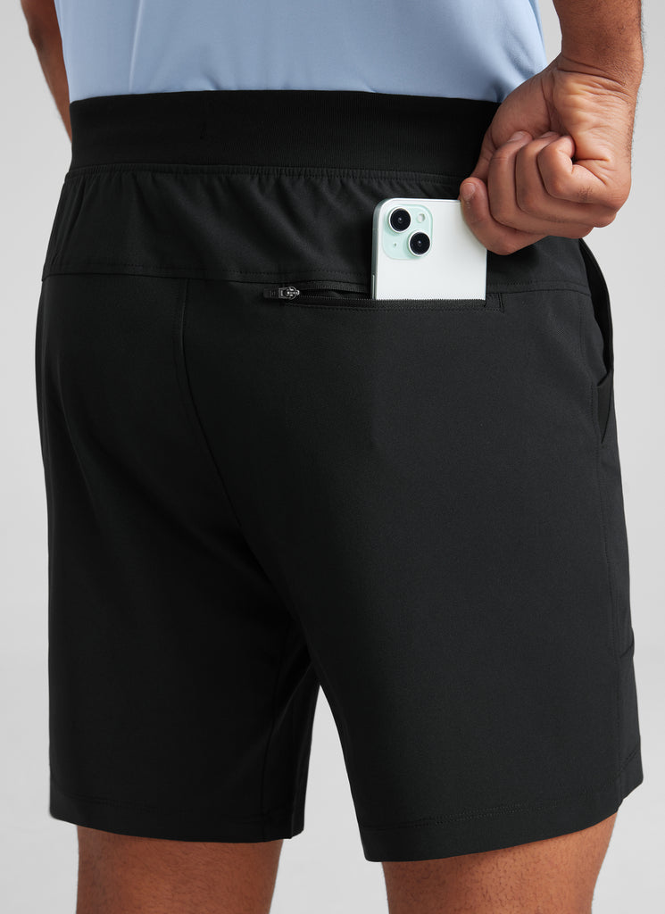 CRZYOGA Men All Day Comfy Golf Casual Shorts 7" with Pockets Quick Dry Black