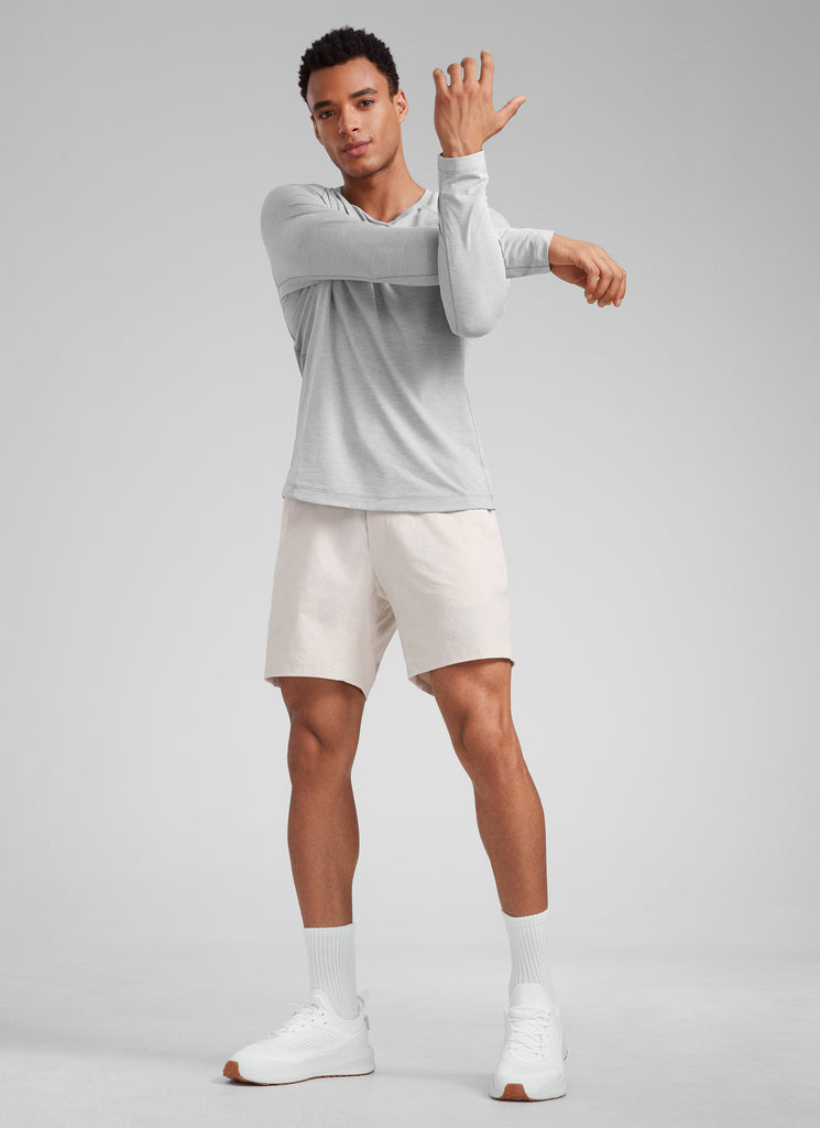 CRZ YOGA Men‘s Workout Water Resistant Short 7" with Zip Pockets Milky White