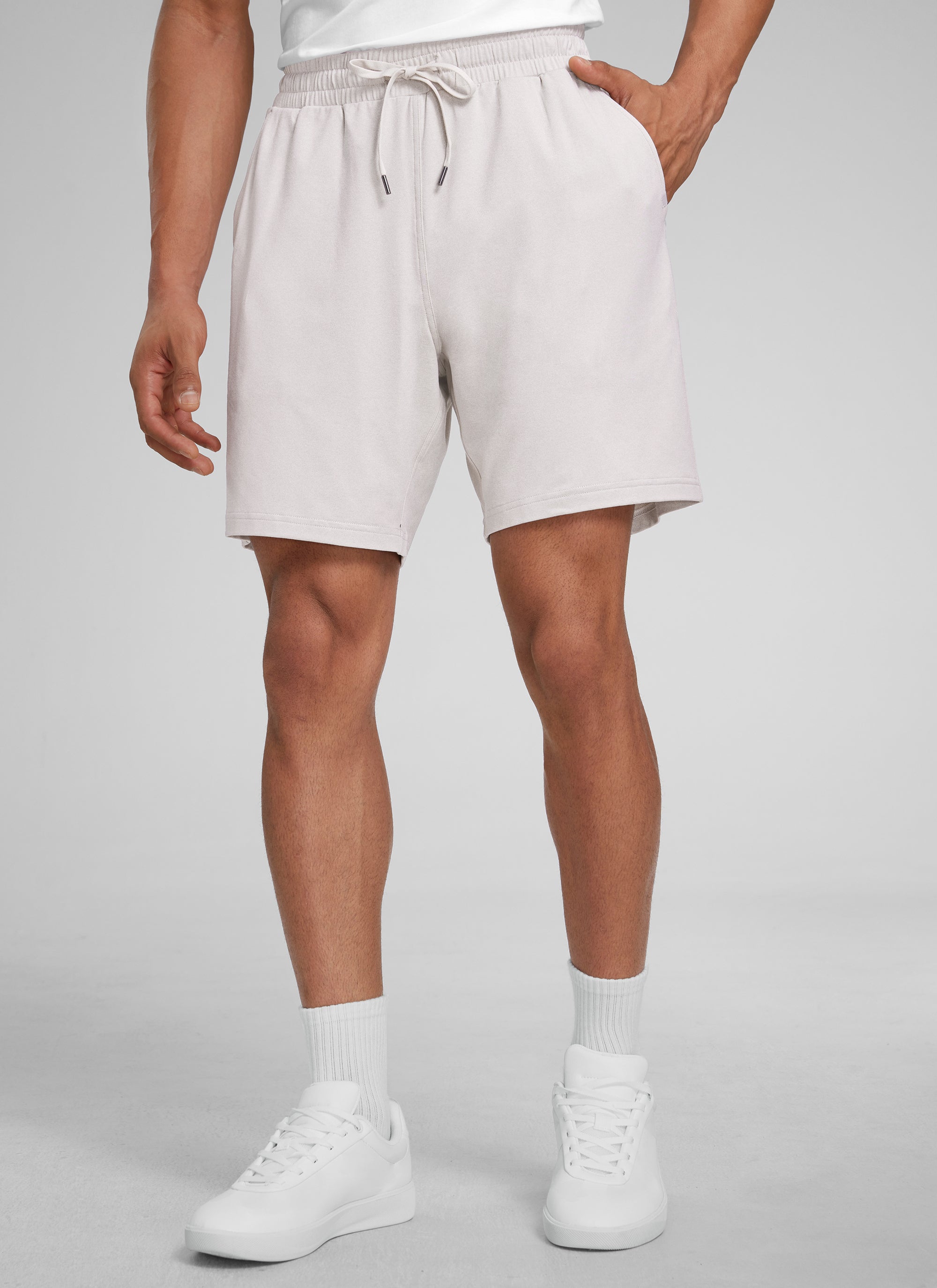 CRZ YOGA Men's Casual Lightweight Sweat Shorts with Pockets Milky White
