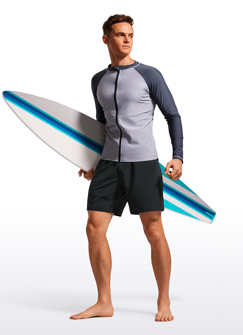 CRZ YOGA Men's Swim Trunks 7'' Mesh Lining with Zipper Pockets Black