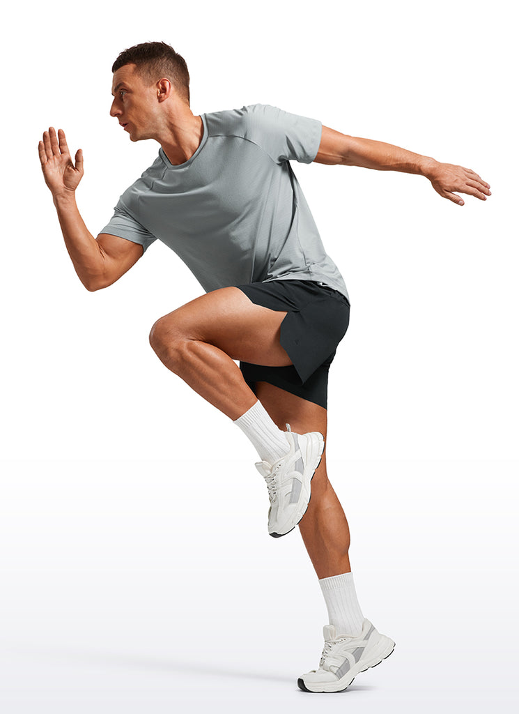 CRZ YOGA Men's 2 in 1 Running Dolphin Quick Dry Zip Pocket Shorts  4'' Black