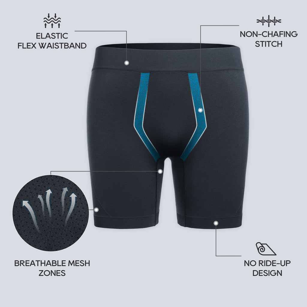 CRZ YOGA Men's Seamless Boxer Briefs Sports Underwear (3-Pack) Black Black True Navy