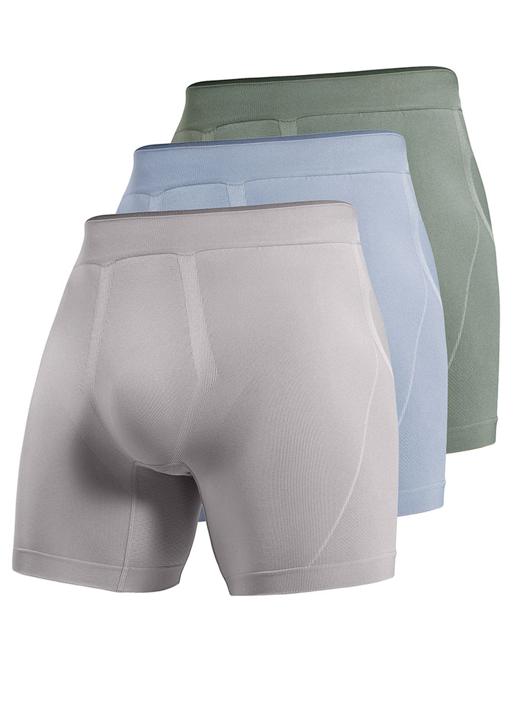 CRZ YOGA Men's Seamless Boxer Briefs Sports Underwear (3-Pack) Grey Sage Slate Blue Gull Gray