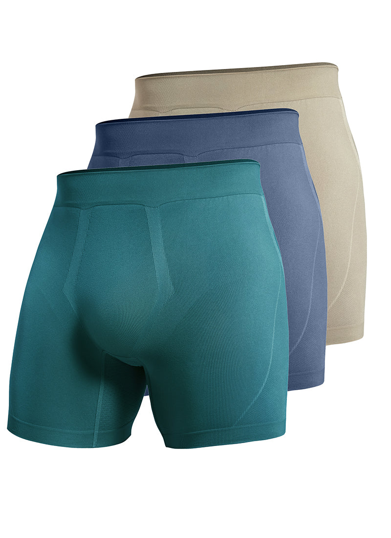CRZ YOGA Men's Seamless Boxer Briefs Sports Underwear (3-Pack) Green Jade Electric Blue Khali Barley