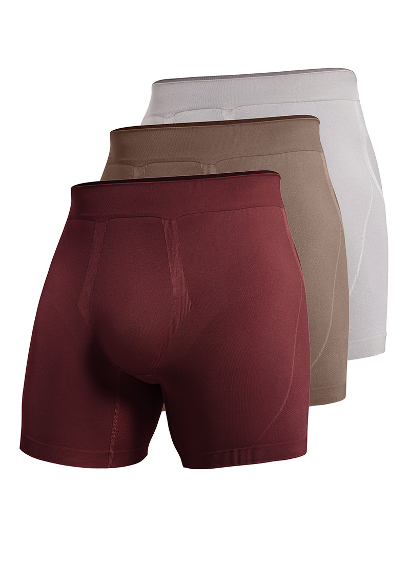 CRZ YOGA Men's Seamless Boxer Briefs Sports Underwear (3-Pack) Red Merlot Brown Rock Dark Chrome