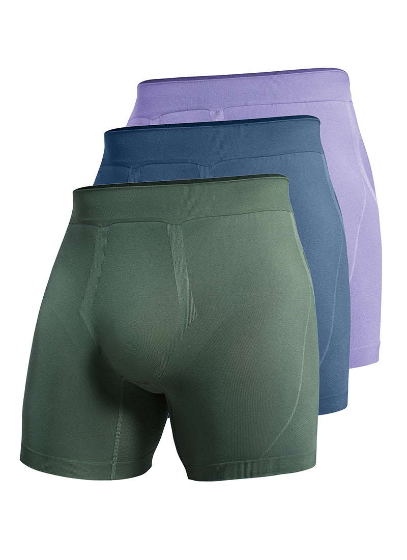 CRZ YOGA Men's Seamless Boxer Briefs Sports Underwear (3-Pack) Pitch Blue Forest Green Lavender