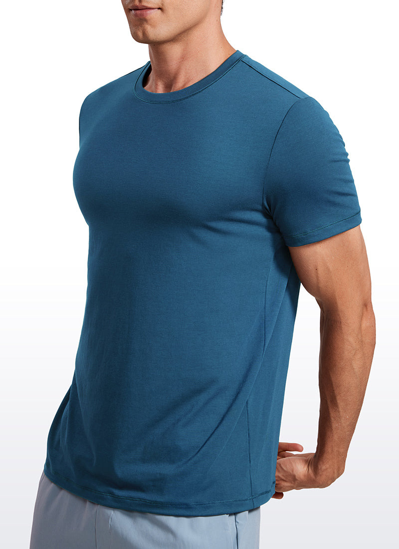 CRZ YOGA Men's Casual Classic Fit Quick Dry Crew Neck Short Sleeves Iron Blue