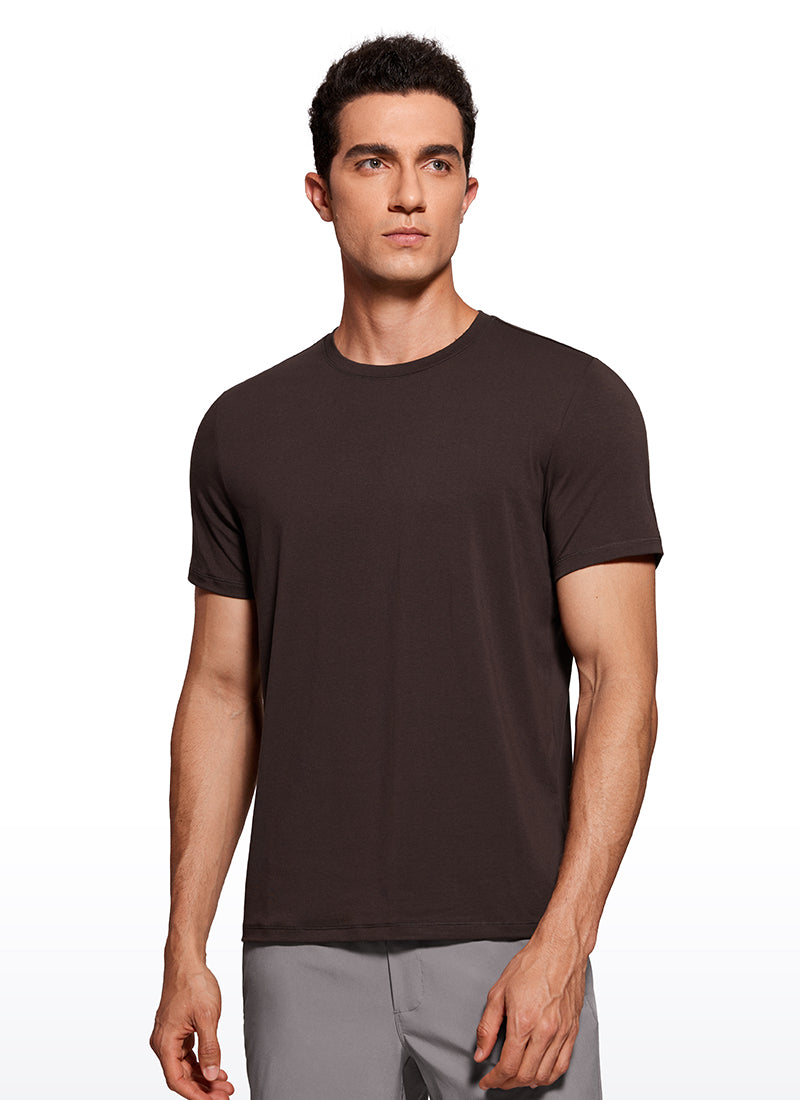 CRZ YOGA Men's Casual Classic Fit Quick Dry Crew Neck Short Sleeves Hot Fudge Brown