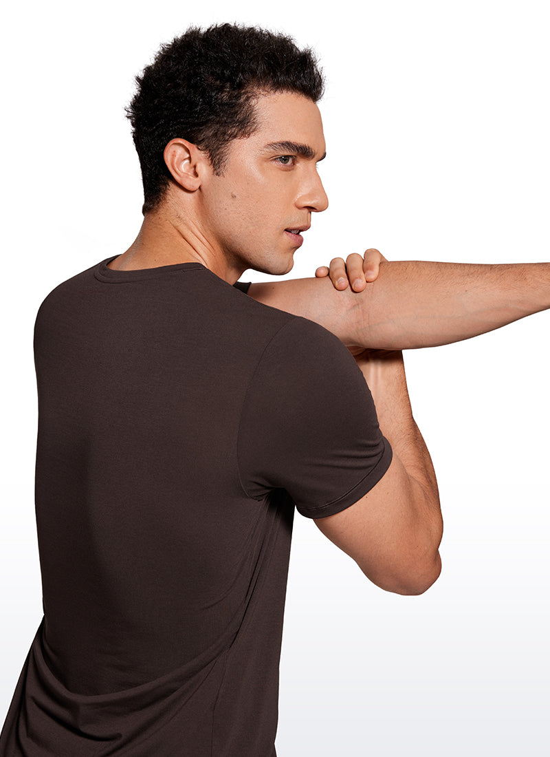 CRZ YOGA Men's Casual Classic Fit Quick Dry Crew Neck Short Sleeves Hot Fudge Brown