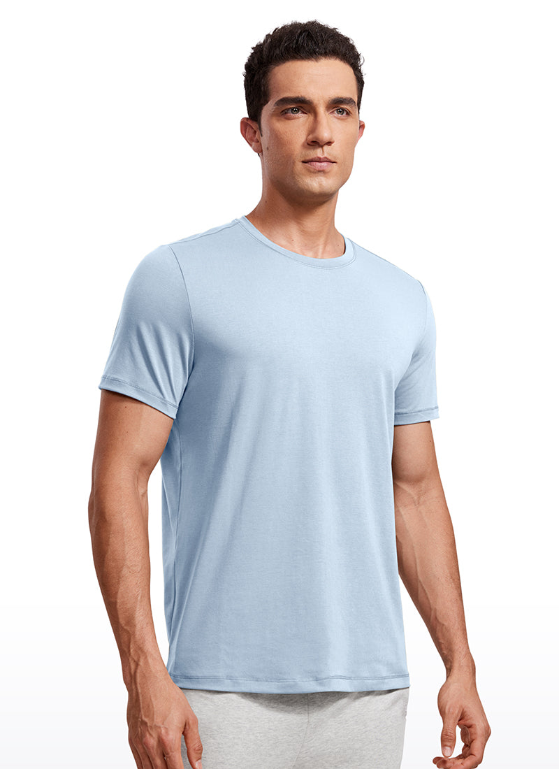 CRZ YOGA Men's Casual Classic Fit Quick Dry Crew Neck Short Sleeves Chambray Blue