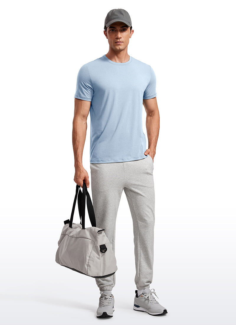 CRZ YOGA Men's Casual Classic Fit Quick Dry Crew Neck Short Sleeves Chambray Blue