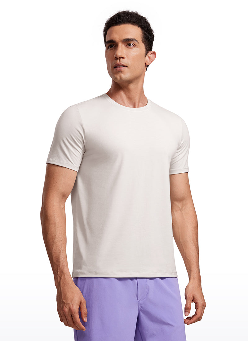 CRZ YOGA Men's Casual Classic Fit Quick Dry Crew Neck Short Sleeves Milky White