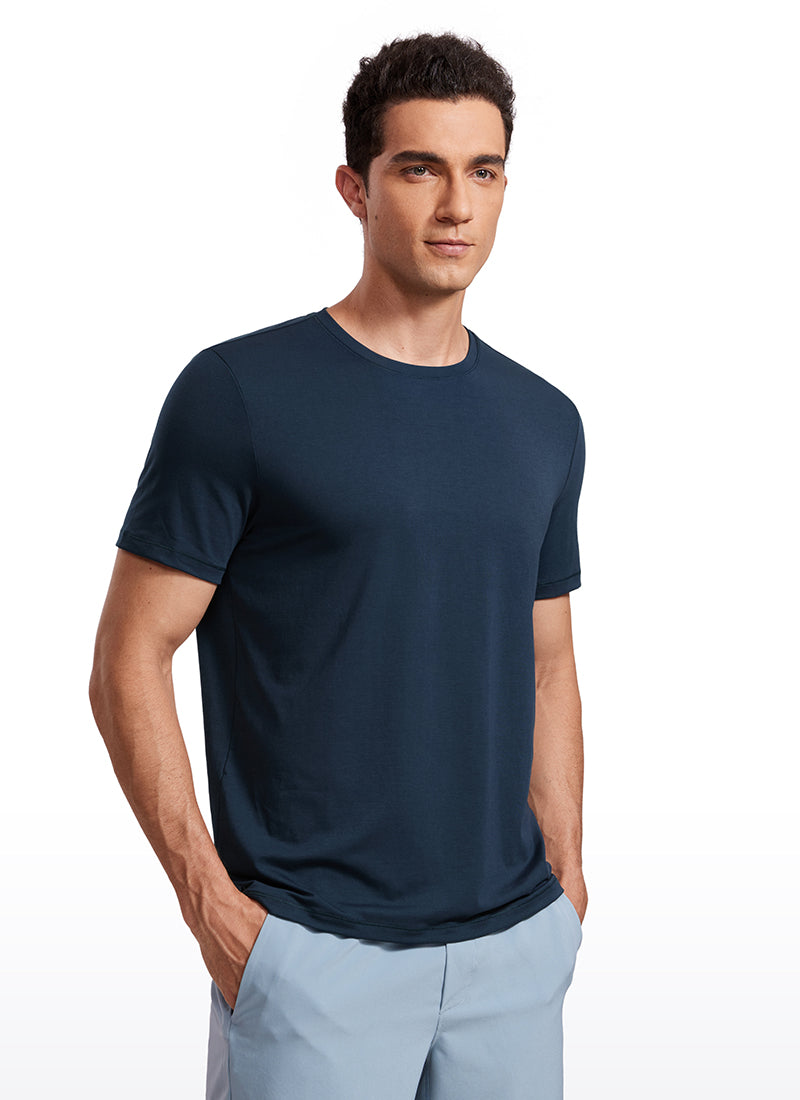 CRZ YOGA Men's Casual Classic Fit Quick Dry Crew Neck Short Sleeves Nautical Navy Blue