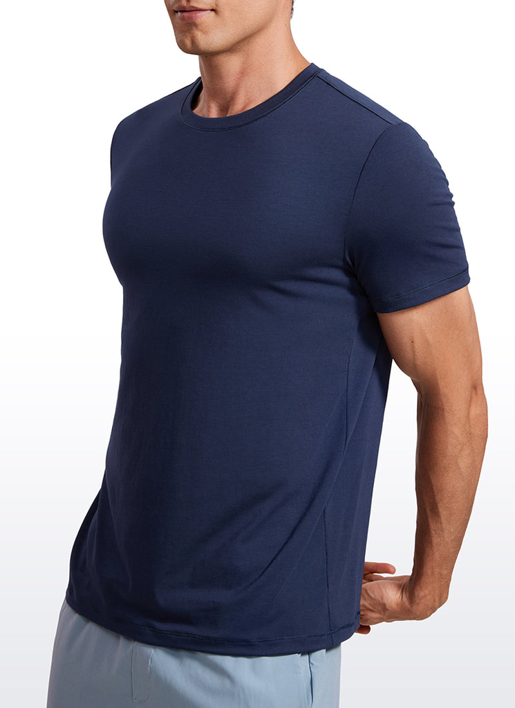 CRZ YOGA Men's Casual Classic Fit Quick Dry Crew Neck Short Sleeves Nautical Navy Blue