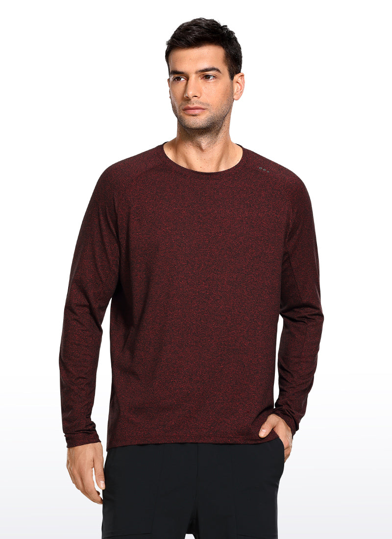 CRZ YOGA Men's Train Slim Fit Shirts Brushed Slim-Fit Long Sleeves Dark Red Heather