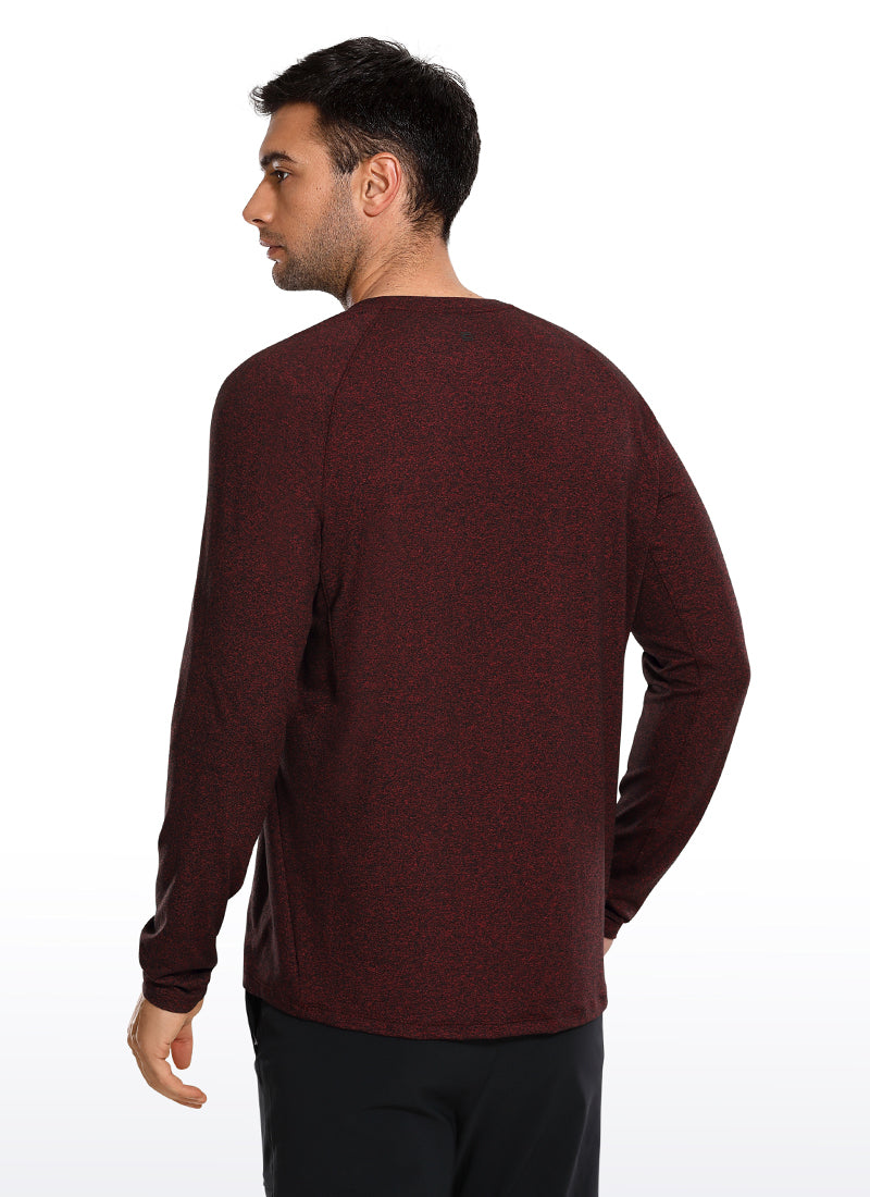 CRZ YOGA Men's Train Slim Fit Shirts Brushed Slim-Fit Long Sleeves Dark Red Heather