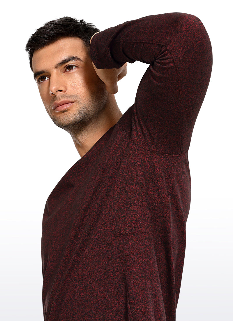 CRZ YOGA Men's Train Slim Fit Shirts Brushed Slim-Fit Long Sleeves Dark Red Heather
