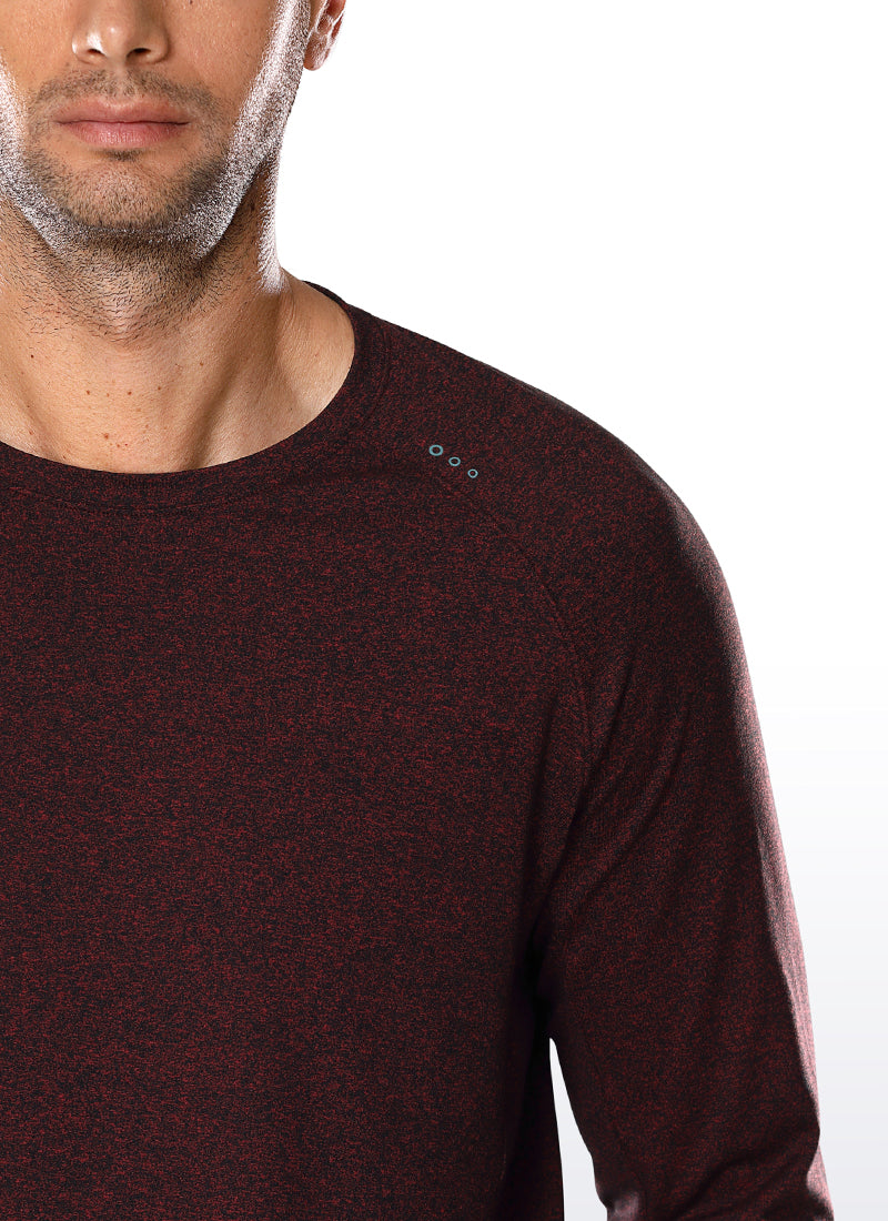 CRZ YOGA Men's Train Slim Fit Shirts Brushed Slim-Fit Long Sleeves Dark Red Heather