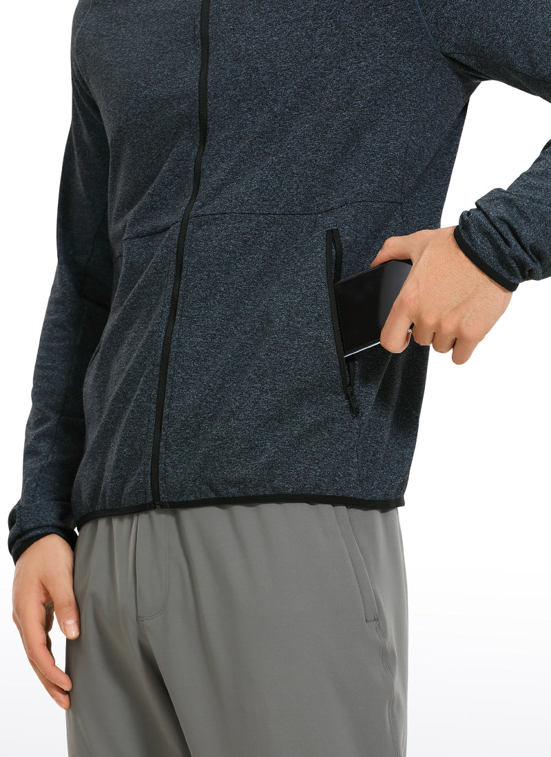 CRZ YOGA Men's Run Classic Fit Outerwear Brushed Full Zip Hoodie Royal Blue Heather