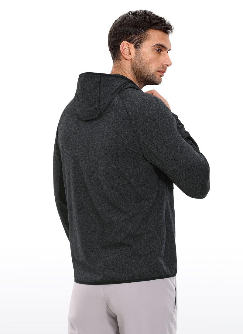 CRZ YOGA Men's Run Classic Fit Outerwear Brushed Full Zip Hoodie Black Heather