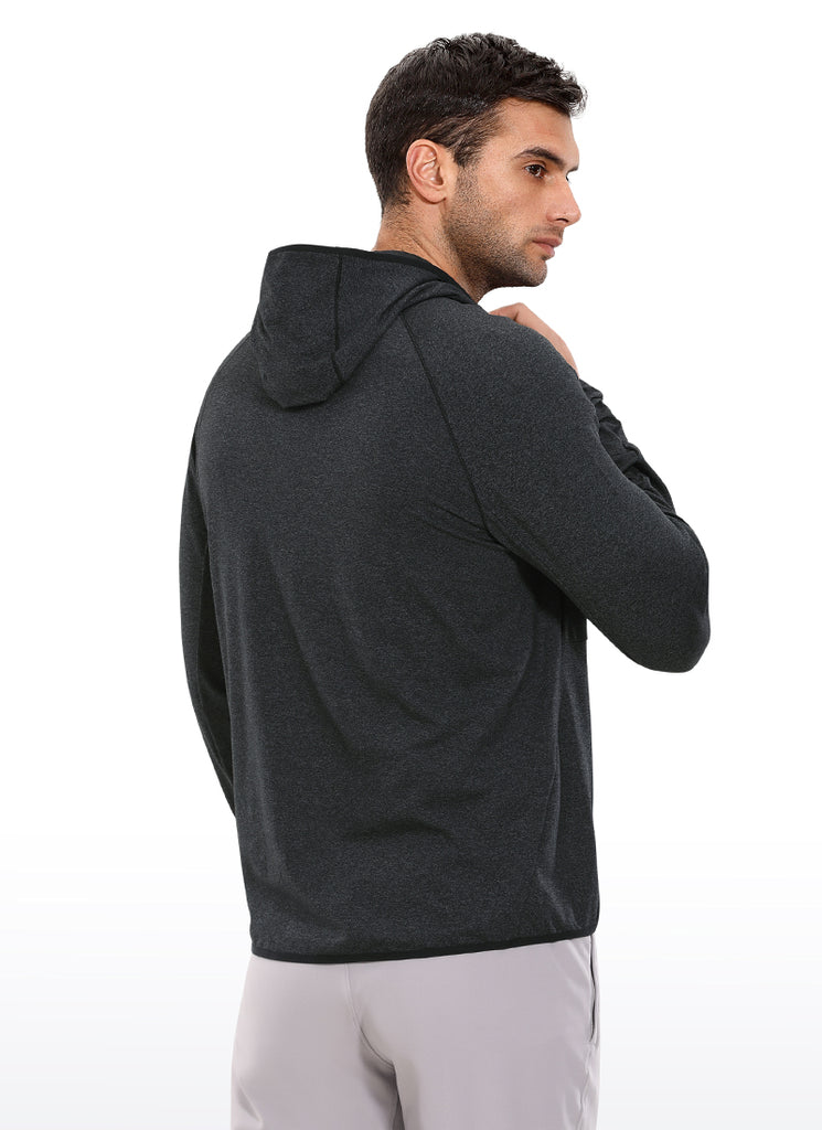 CRZ YOGA Men's Run Classic Fit Outerwear Brushed Full Zip Hoodie Black Heather